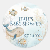 Sticker Rond Le Baby shower des baleines sous la mer (Devant)