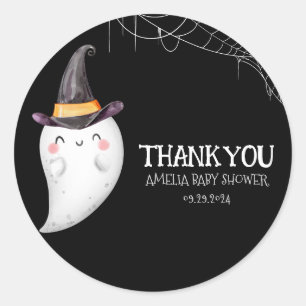 Sticker Rond Le baby shower fantôme de Little Boo Halloween