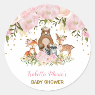 Sticker Rond Le baby shower féminin de région boisée rougiss