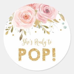 Sticker Rond Le Baby shower floral brouillé qu'elle est prête