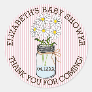 Sticker Rond Le baby shower rose et le blanc barre le pot de