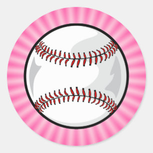 Sticker Rond Le base-ball rose