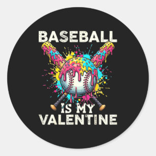 Sticker Rond Le baseball est mon glace de la Saint-Valentin qui