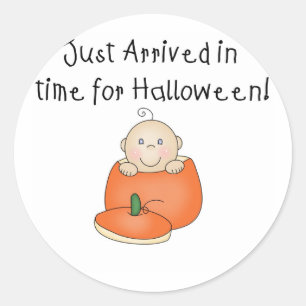 Sticker Rond Le bébé blanc Halloween est juste arrivé