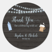 Sticker Rond Le bébé brasse du Merci de Baby shower bleu (Devant)