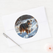 Sticker Rond Le Berger Australien Laisser Neige Noël (Enveloppe)
