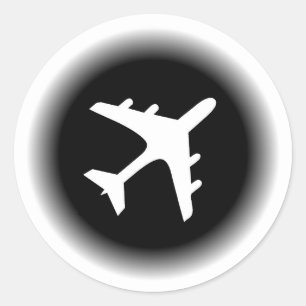 Sticker Rond Le blanc noir se fanent conception d'avion