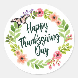 Sticker Rond Le Bon thanksgiving floral Sceau d'autocollant