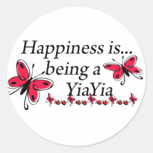 Sticker Rond Le Bonheur Est Être Un Yia Yia BUTTERFLY