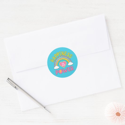 Sticker Rond Le bonheur est Power Rainbow (Enveloppe)