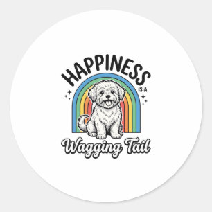 Sticker Rond Le bonheur est une queue qui remue Conception d'am