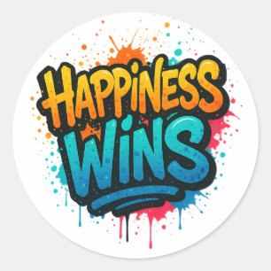 Sticker Rond Le bonheur gagne le design Graffiti