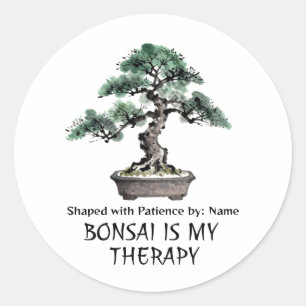 Sticker Rond Le bonsaï est ma thérapie citation amusante pour l