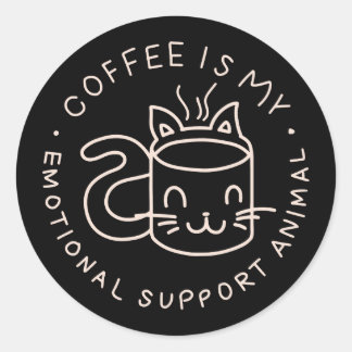 Sticker Rond Le café est mon animal de soutien émotionnel