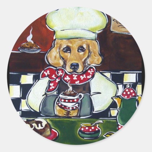 Sticker Rond Le Café Golden Retriever (Devant)