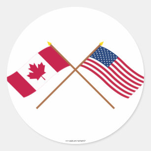 Sticker Rond Le Canada et les drapeaux croisés par Etats-Unis