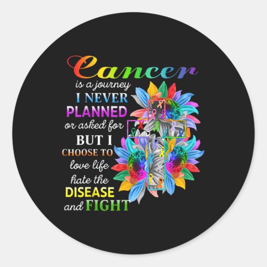 Sticker Rond Le Cancer Est Un Voyage Fleurs De Sensibilisation (Devant)