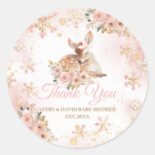 Sticker Rond Le cerf d'hiver rose est un Baby shower de fille (Devant)