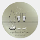 Sticker Rond Le Champagne Bubbly Argent Bravo Mariage élégant (Devant)