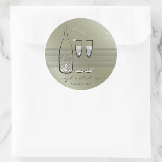Sticker Rond Le Champagne Bubbly Argent Bravo Mariage élégant (Sac)