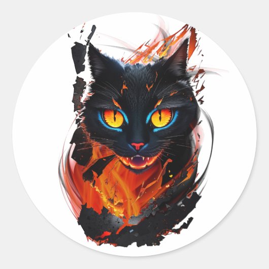 Sticker Rond Le chat en enfer (Devant)
