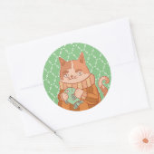 Sticker Rond Le Chat et Poisson (Enveloppe)
