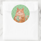 Sticker Rond Le Chat et Poisson (Sac)