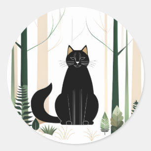 Sticker Rond Le chat forestier minimaliste est une nouvelle rac