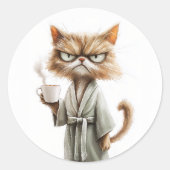 Sticker Rond Le chat Grumpy a besoin de café (Devant)