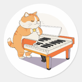 Sticker Rond Le Chat Joue Le Piano