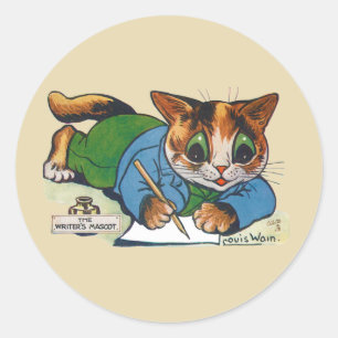 Sticker Rond Le chat Mascotte de l'écrivain, Louis Wain