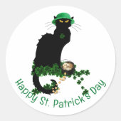 Sticker Rond Le Chat Noir Clover St. Patrick's Day (Devant)