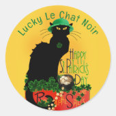 Sticker Rond Le Chat Noir Clover St. Patrick's Day (Devant)