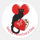 Sticker Rond Le Chat Noir Heart Candy Valentine's Day (Devant)