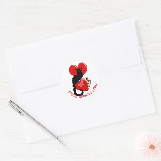 Sticker Rond Le Chat Noir Heart Candy Valentine's Day (Enveloppe)