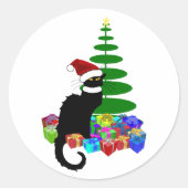Sticker Rond Le Chat Noir Santa Hat Christmas (Devant)