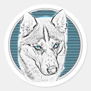 Sticker Rond Le Chien de Siberian Husky sur la lune