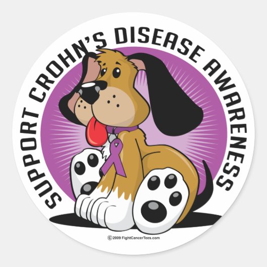 Sticker Rond Le chien malade de Crohn (Devant)
