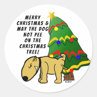 Sticker Rond Le chien ne pisse pas sur l'arbre de Noël