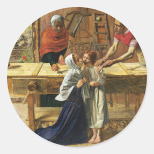Sticker Rond Le Christ dans la boutique de charpentier de son p