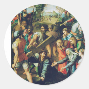 Sticker Rond Le Christ tombant sur le chemin du Calvaire