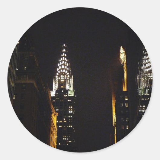 Sticker Rond Le Chrysler Building à Night, New York (Devant)