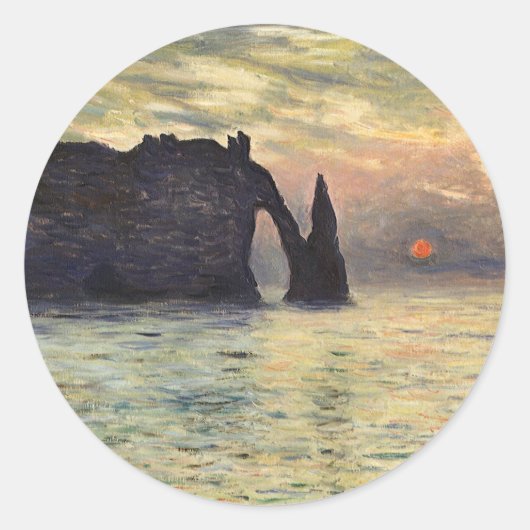 Sticker Rond Le Cliff Etretat, coucher de soleil de Claude Mone (Devant)