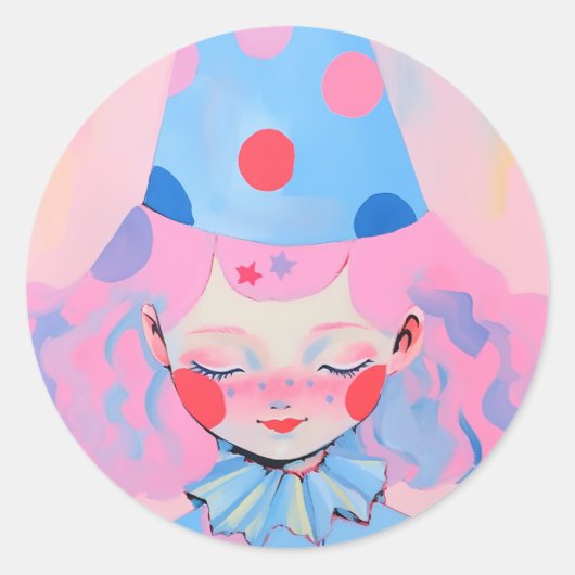 Sticker Rond Le clown aux cheveux roses (Devant)