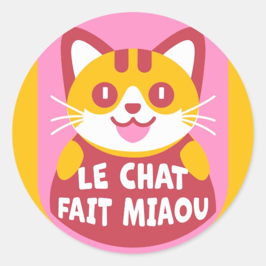 Sticker Rond Le Conversation Fait Miaou Cute French Orange Tabb (Devant)