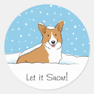 Sticker Rond Le corgi de Gallois de Pembroke l'a laissé neiger
