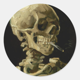 Sticker Rond Le crâne d'un squelette avec la cigarette brûlante