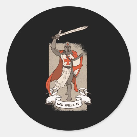 Sticker Rond Le Croiseur Khight Templar Warriar De Dieu (Devant)