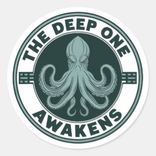 Sticker Rond Le Deep One s'éveille Octopus Cthulhu Vintage