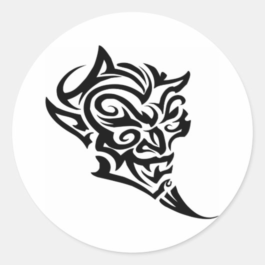 Sticker Rond Le diable de tatouage tribal face Satan (Devant)